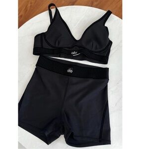 ALO Yoga Black Sports Bra and Shorts Set